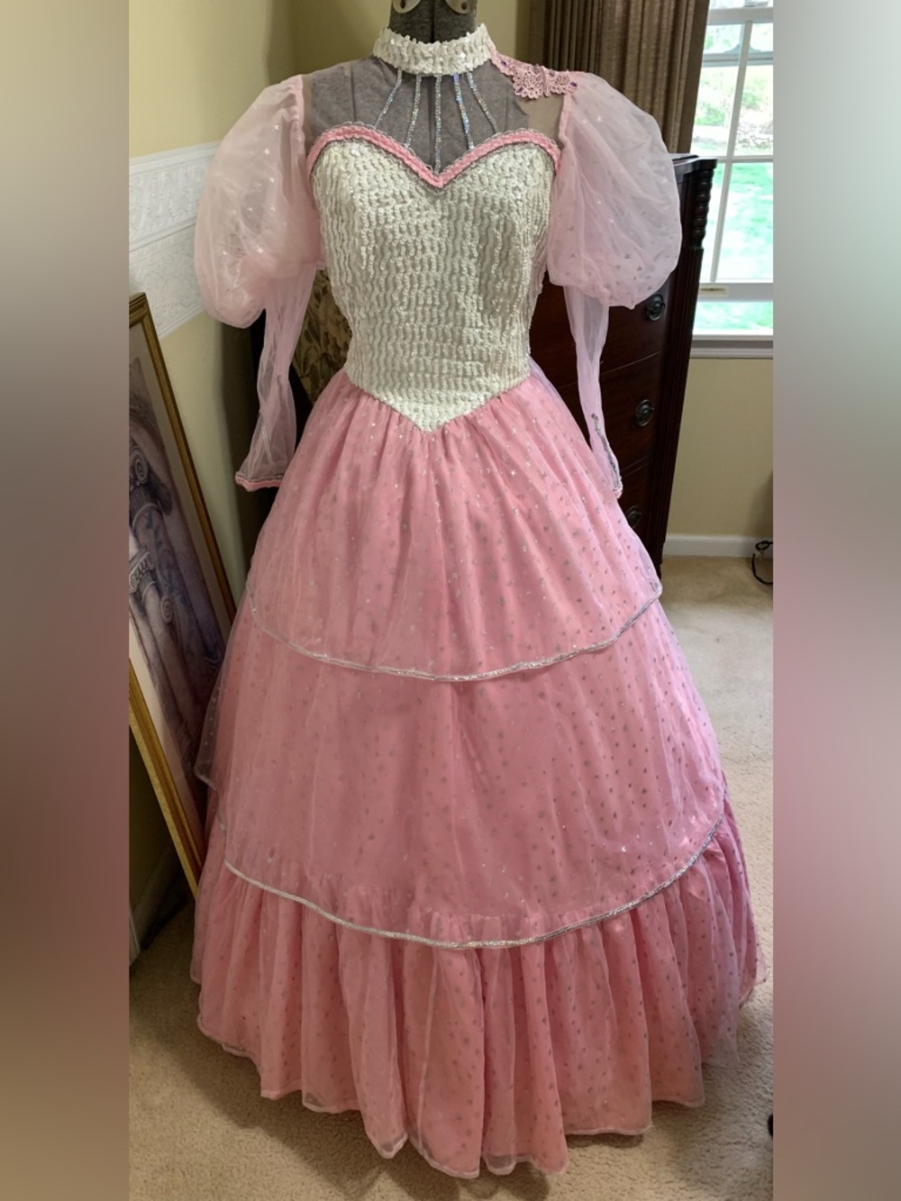 Vintage Glinda Costume Princess Pink Ball Gown Women’s Size Small w/ Crown.